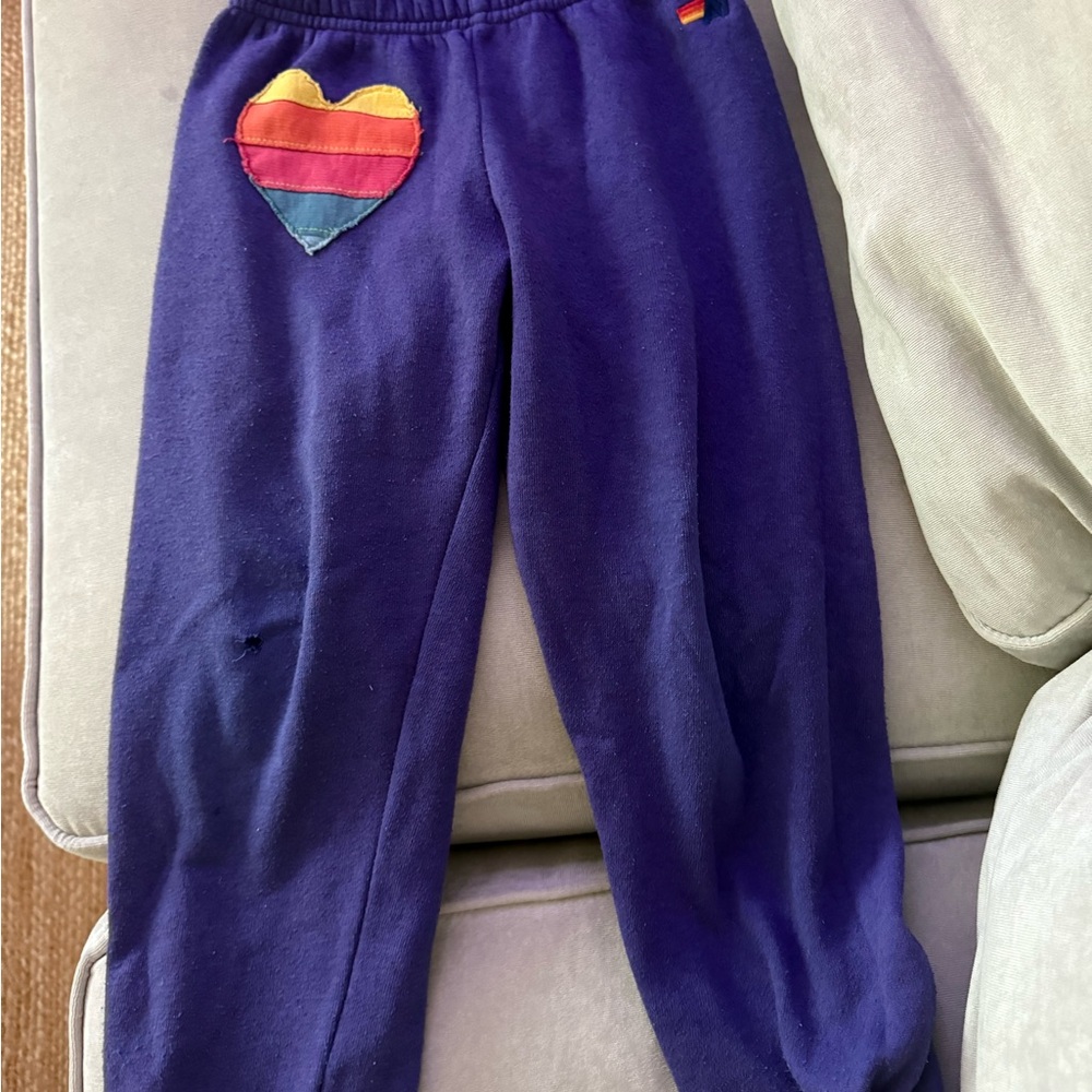Aviator Nation purple Sweatpants with Rainbow Heart girls size 6